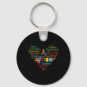 Heart Love Autism Ribbon Support Mental Health Keychain