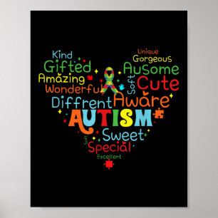 Heart Love Autism Ribbon Support Mental Health Poster