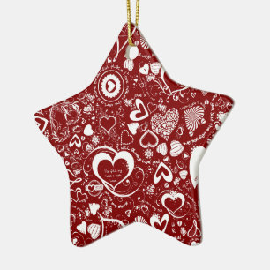 Heart Love Doodles Ceramic Ornament