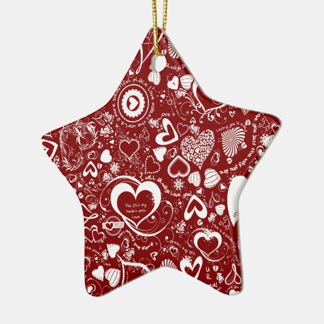 Heart Love Doodles Ceramic Ornament (Left)