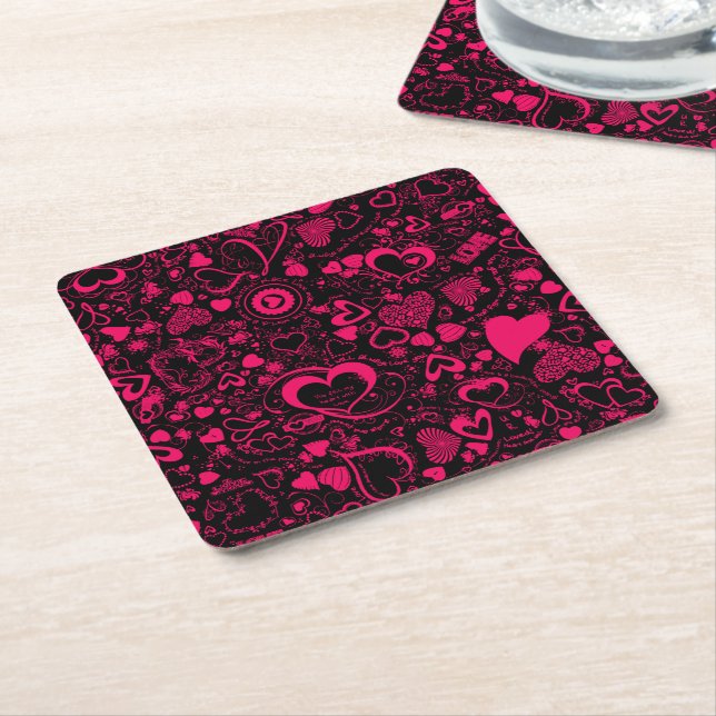 Heart Love Doodles Pink-Black-Disposable Coasters (Angled)