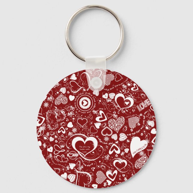 Heart Love Doodles Red Keychain (Front)