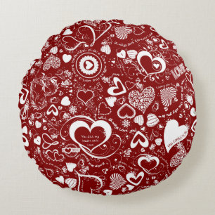 Heart Love Doodles, Red Round Throw Pillow