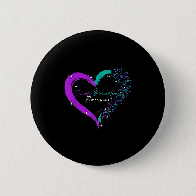Heart Love Dragonfly Suicide Prevention Awareness  2 Inch Round Button (Front)