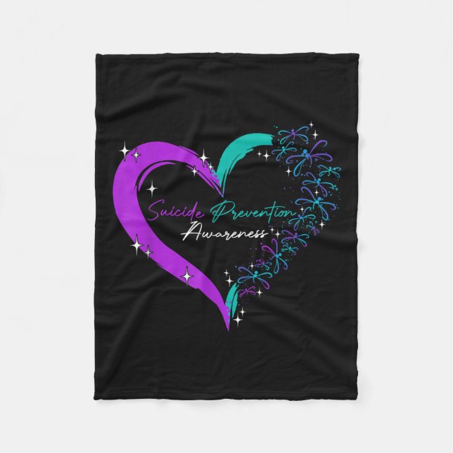 Heart Love Dragonfly Suicide Prevention Awareness  Fleece Blanket (Front)