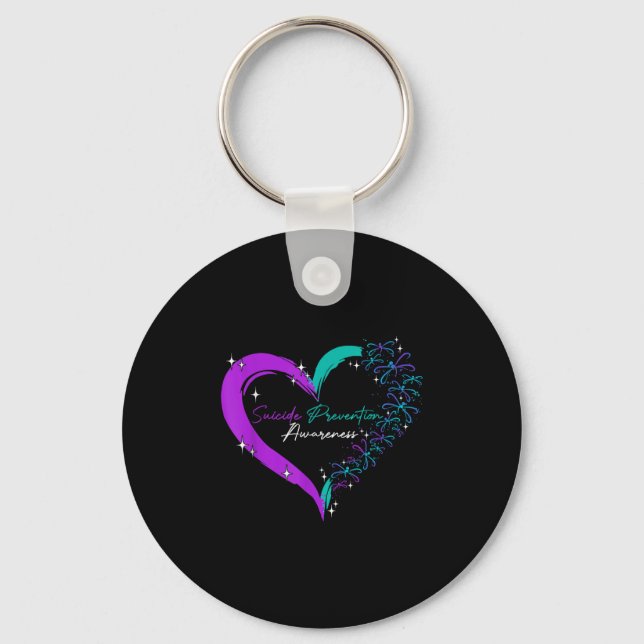 Heart Love Dragonfly Suicide Prevention Awareness  Keychain (Front)