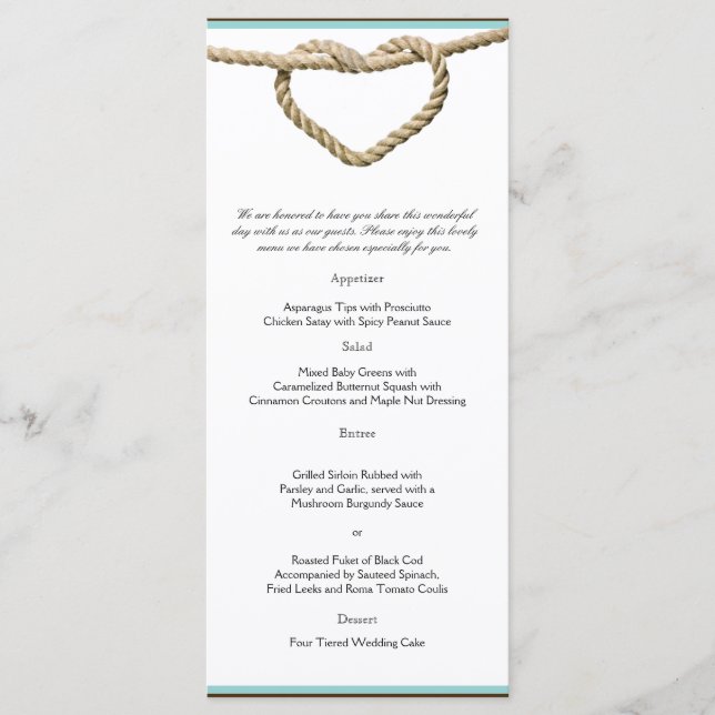 Heart Love Knot Western Wedding Menu (Front)