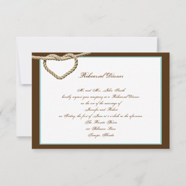 Heart Love Knot Western Wedding Rehearsal Dinner Invitation (Front)