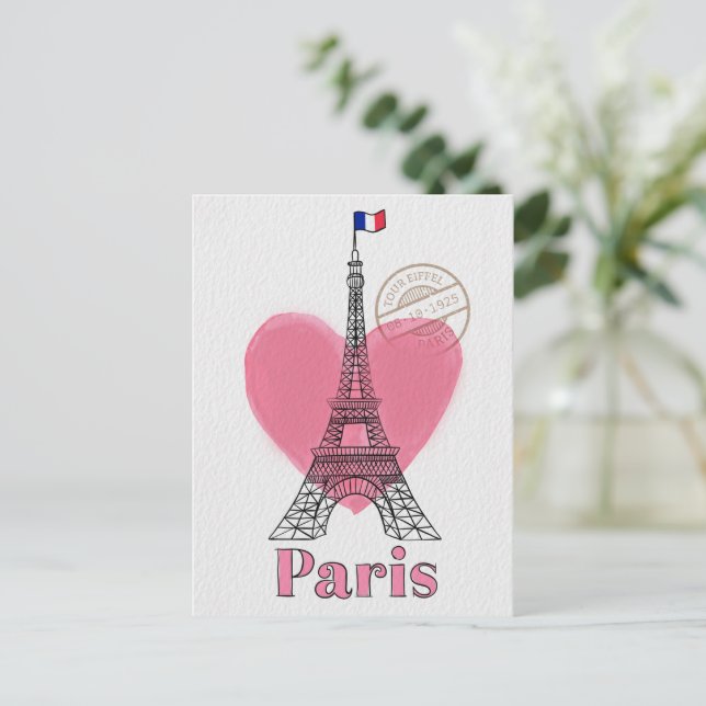 Heart Love Paris Eiffel Tower Postcard (Standing Front)