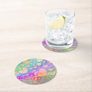 Heart Love Pattern Pastel Design Round Paper Coaster