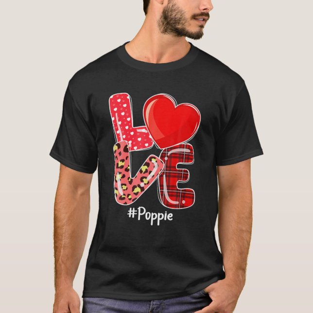 Heart Love Poppie Buffalo Plaid Leopard Valentine T-Shirt (Front)
