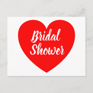 Heart Love Red And White Bridal Shower  Wedding Invitation Postcard