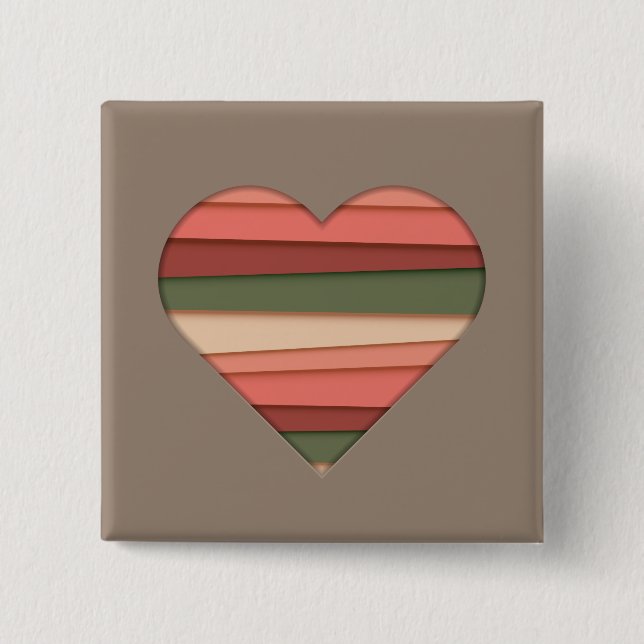 Heart Love Striped Valentine's Day 2 Inch Square Button (Front)