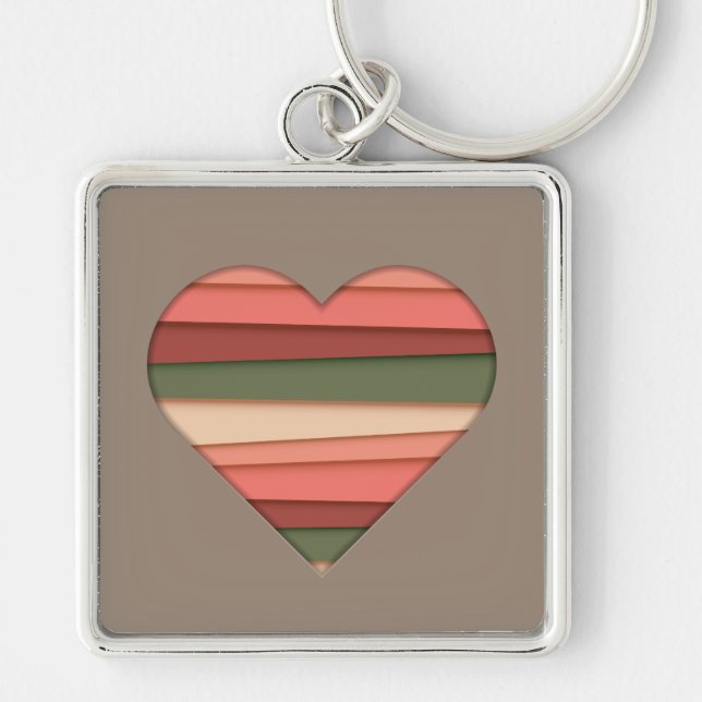 Heart Love Striped Valentine's Day Keychain (Front)