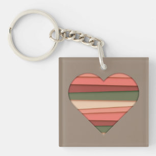 Heart Love Striped Valentine's Day Keychain