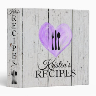 Heart Love White Wood Recipe Purple Vintage Binder