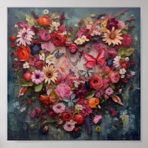 Heart made of flowers and butterflies