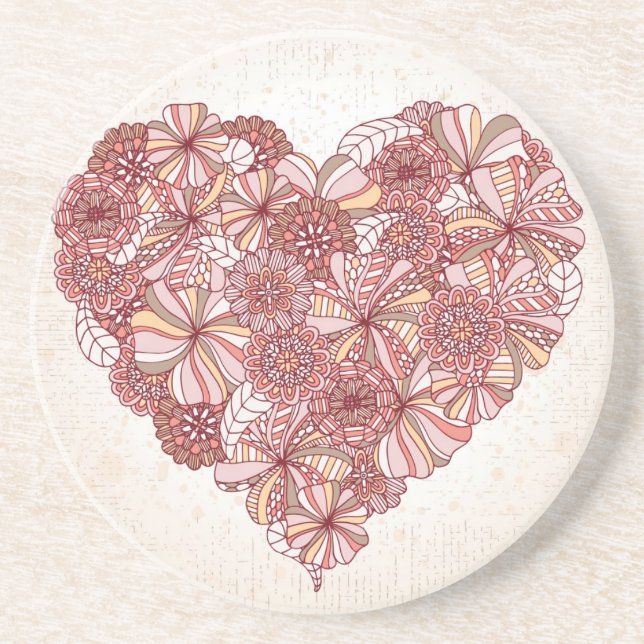 Heart made of hand drawn flowers coaster (Front)