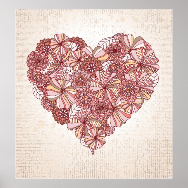 Heart made of hand drawn flowers poster (Front)