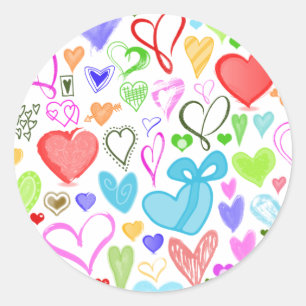 Heart Made of Hearts - Red Blue Green Pink Classic Round Sticker