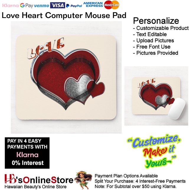 Heart Magic Beige Mouse Pad (Love Heart Computer Mouse Pad with Beige Background.)