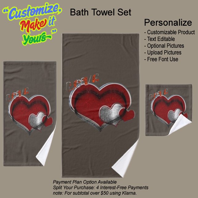 Heart Magic Brown Bathroom Towel Set (Heart Magic Bathroom Towel Set Featuring a Brown Background.)