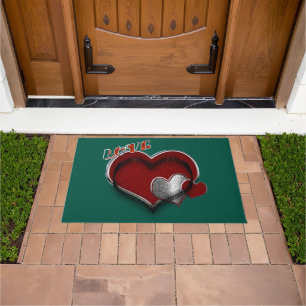 Heart Magic Door Mat with Dark Green Background