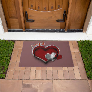 Heart Magic Door Mat with Rust Background