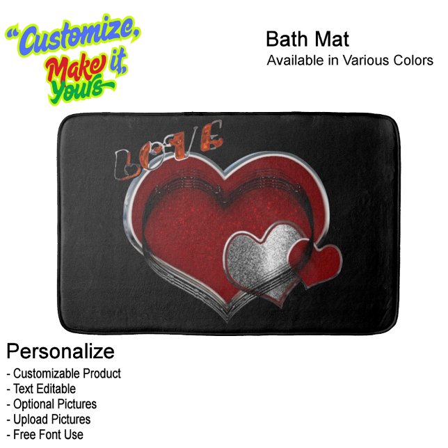 Heart Magic Love Bath Mat with a Black Background (Heart Magic Love Bath Mat Featuring a Black Background.)