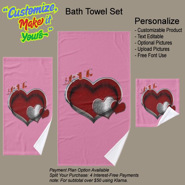 Heart Magic Pink Bathroom Towel Set (Heart Magic Bathroom Towel Set Featuring a Pink Background.)