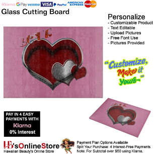 Heart Magic Pink Glass Cutting Board 38.1x27.9cm