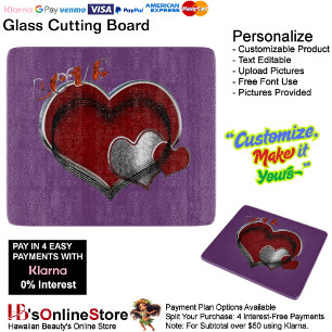 Heart Magic Purple Glass Cutting Board 15.2x17.8cm