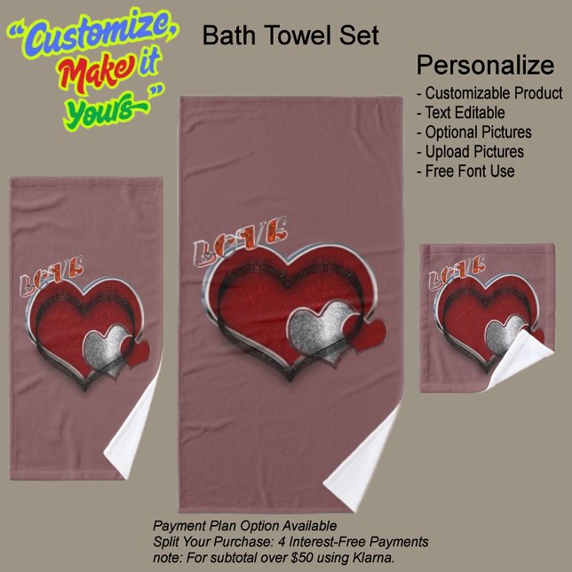 Heart Magic Rust Bathroom Towel Set  (Heart Magic Bathroom Towel Set Featuring a Rust Background.)