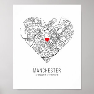 Heart Manchester City Map (United Kingdom) Poster
