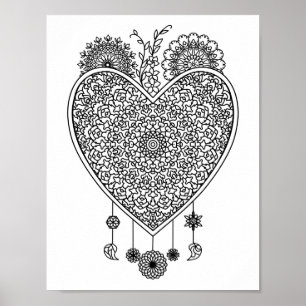 Heart Mandala Adult Colouring Doodle Colour This Poster