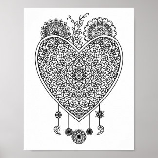 Heart Mandala  Adult Colouring Doodle Colour This Poster