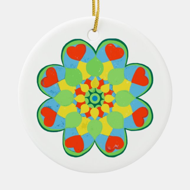  Heart Mandala  Ceramic Ornament (Front)