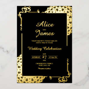 Heart Mandala Frame Black Gold Foil Indian Wedding