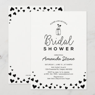 Heart & Mason Jar Chic Black Bridal Shower Invitation