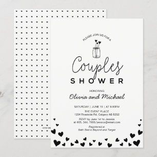 Heart, Mason Jar_Chic Black Couples Wedding Shower Invitation