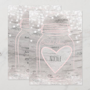 Heart Mason Jar & Lights Birch Bridal Shower Invitation