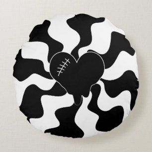 Heart Melt in Black and White Round Pillow