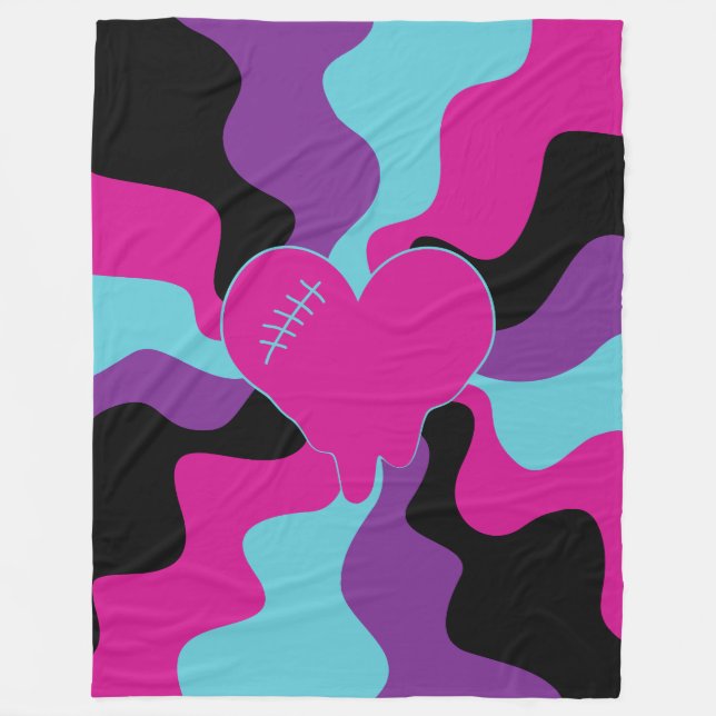 Heart Melt - Pink, Purple, Blue and Black  Fleece Blanket (Front)