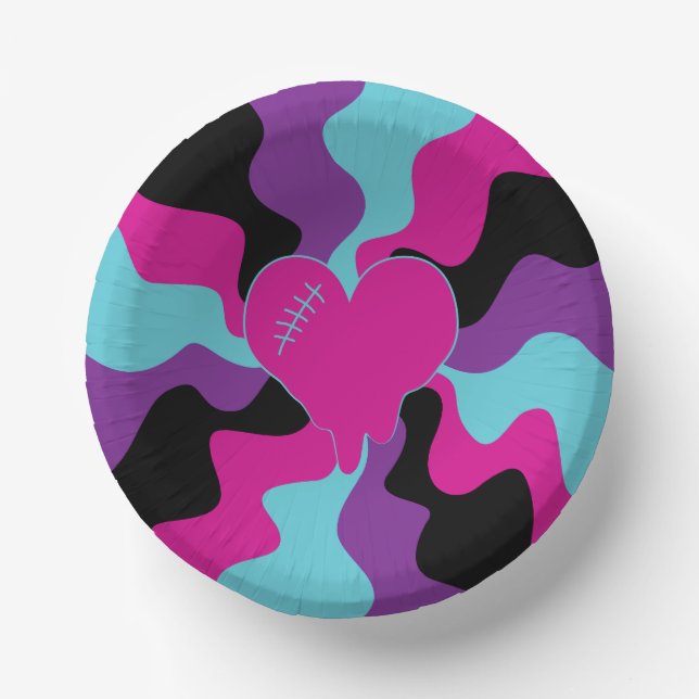 Heart Melt - Pink, Purple, Blue and Black  Paper Plate (Front)