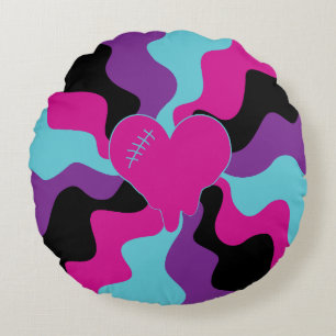 Heart Melt - Pink, Purple, Blue and Black Round Pillow