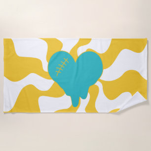 Heart Melt - Turquoise and Yellow Beach Towel