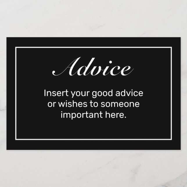 Heart Modern Minimalist Black Wedding Advice Card (Front)