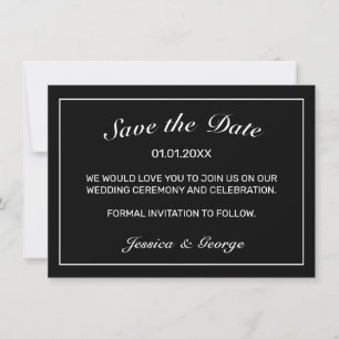 Heart Modern Minimalist Black Wedding Save The Date