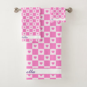 Heart Modern Pink Love Collection Bath Towel Set
