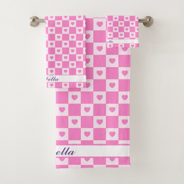 Heart Modern Pink Love Collection Bath Towel Set (Insitu)